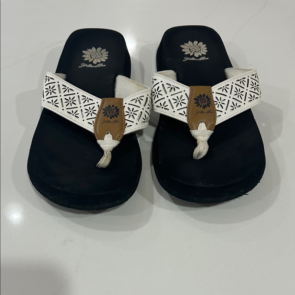 Yellow Box Black and White Floral Sandals